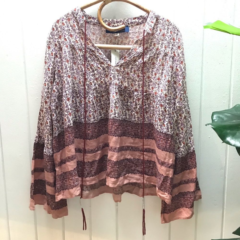 Francescas blue rain boho bell sleeve top